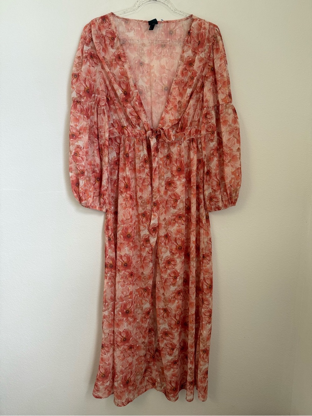 Express Floral Maxi Open Front Kimono Dress in Peach and Cream Size S/M